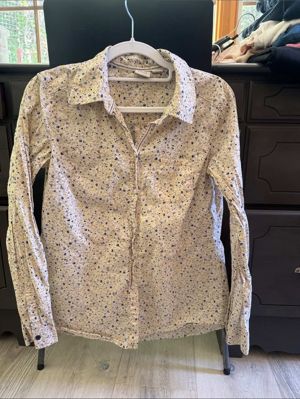 Vintage Esprit Light Yellow Floral Button-Down Shirt